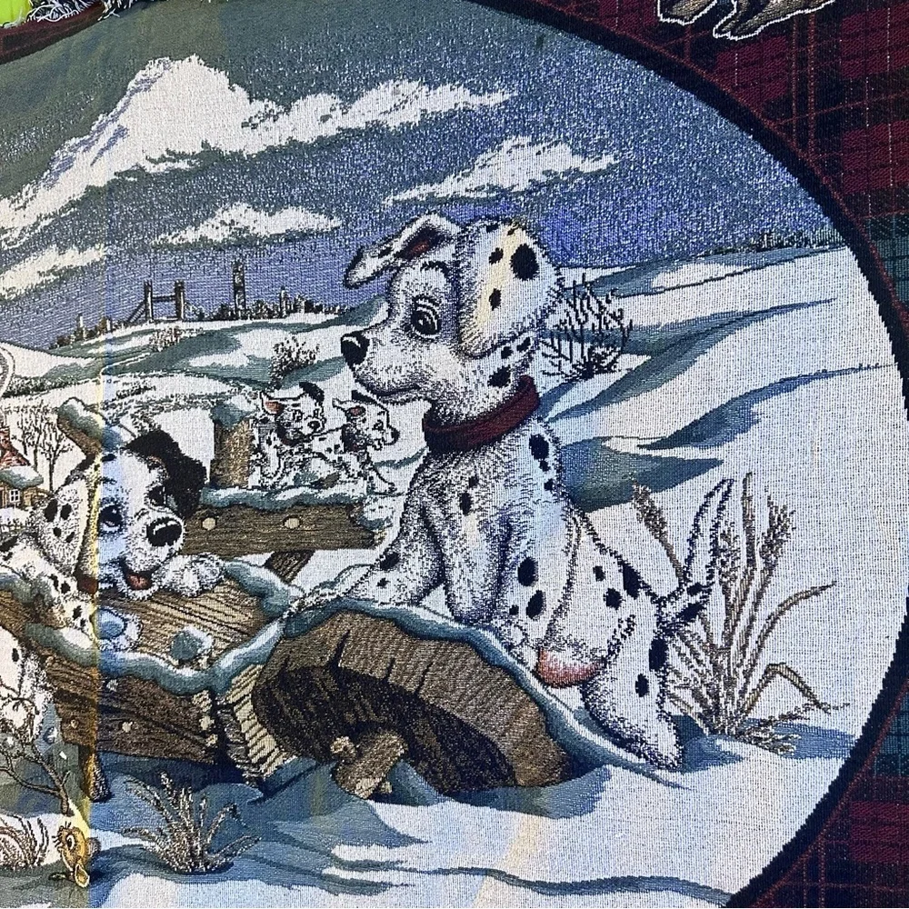 Disney Dalmatian Winter Scene Quilt - Black, White, Blue size 67” x 50”